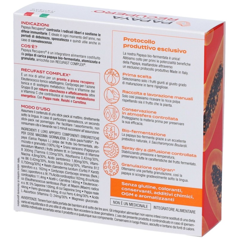 Packaging integro del prodotto Zuccari Papaya Recupero Integratore Ricostituente 14 Stick