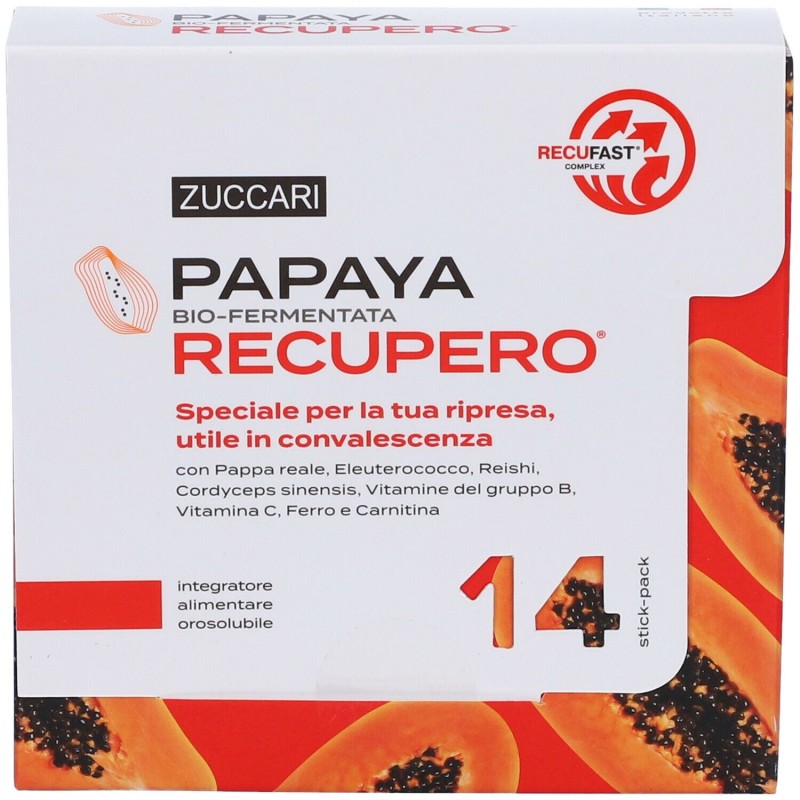 Confezione commerciale diZuccari Papaya Recupero Integratore Ricostituente 14 Stick
