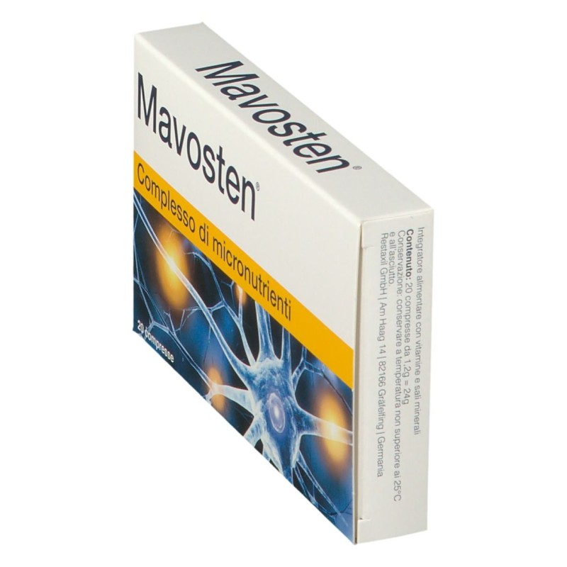 Pack ufficiale del prodotto Mavosten Integratore per Benessere dei Nervi 20 Compresse Pack ufficiale del prodotto Mavosten Integratore per Benessere dei Nervi 20 Compresse