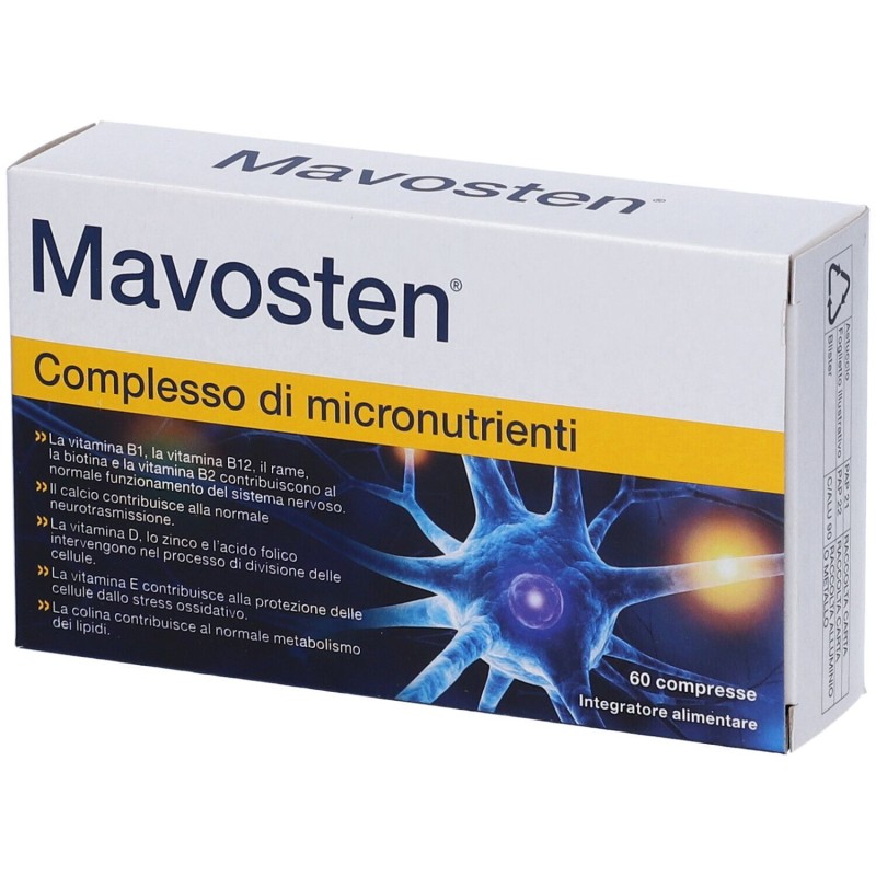 Scatola originale del prodotto Mavosten Integratore per Benessere dei Nervi 60 Compresse Scatola originale del prodotto Mavosten Integratore per Benessere dei Nervi 60 Compresse