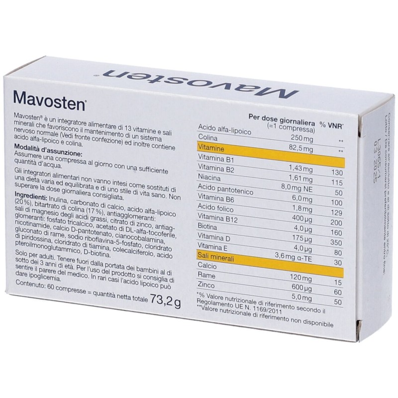 Foto ravvicinata di Mavosten Integratore per Benessere dei Nervi 60 Compresse Foto ravvicinata di Mavosten Integratore per Benessere dei Nervi 60 Compresse