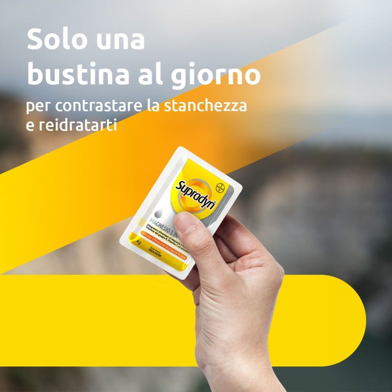 Dettaglio del packaging di Supradyn Integratore di Magnesio e Potassio Contro la Stanchezza 24 Bustine Dettaglio del packaging di Supradyn Integratore di Magnesio e Potassio Contro la Stanchezza 24 Bustine