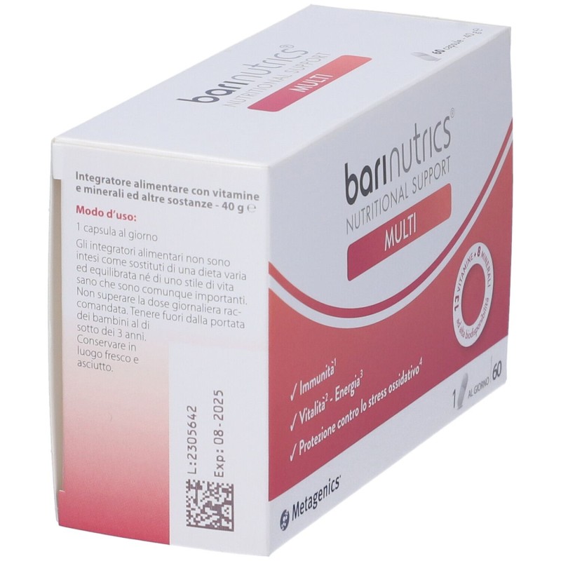 Foto illustrativa del packaging di Metagenics Barinutrics Multi Integratore con Vitamine e Minerali 60 Capsule Foto illustrativa del packaging di Metagenics Barinutrics Multi Integratore con Vitamine e Minerali 60 Capsule