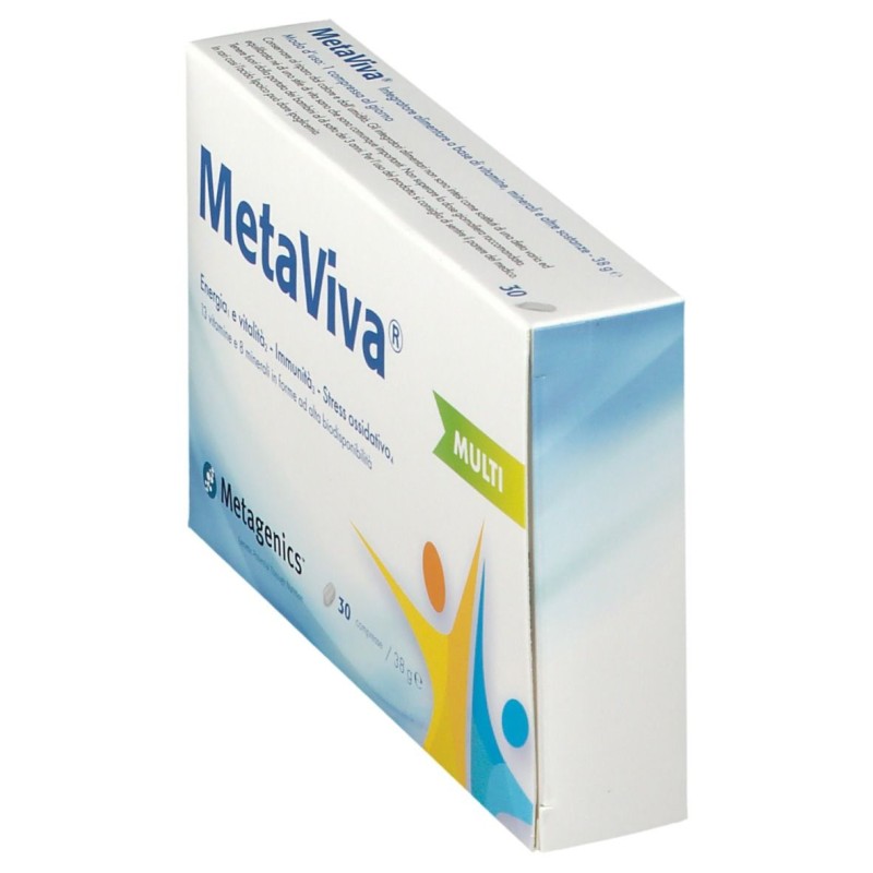 Confezione commerciale diMetagenics Metaviva Multi Integratore Energizzante 30 Compresse Confezione commerciale diMetagenics Metaviva Multi Integratore Energizzante 30 Compresse
