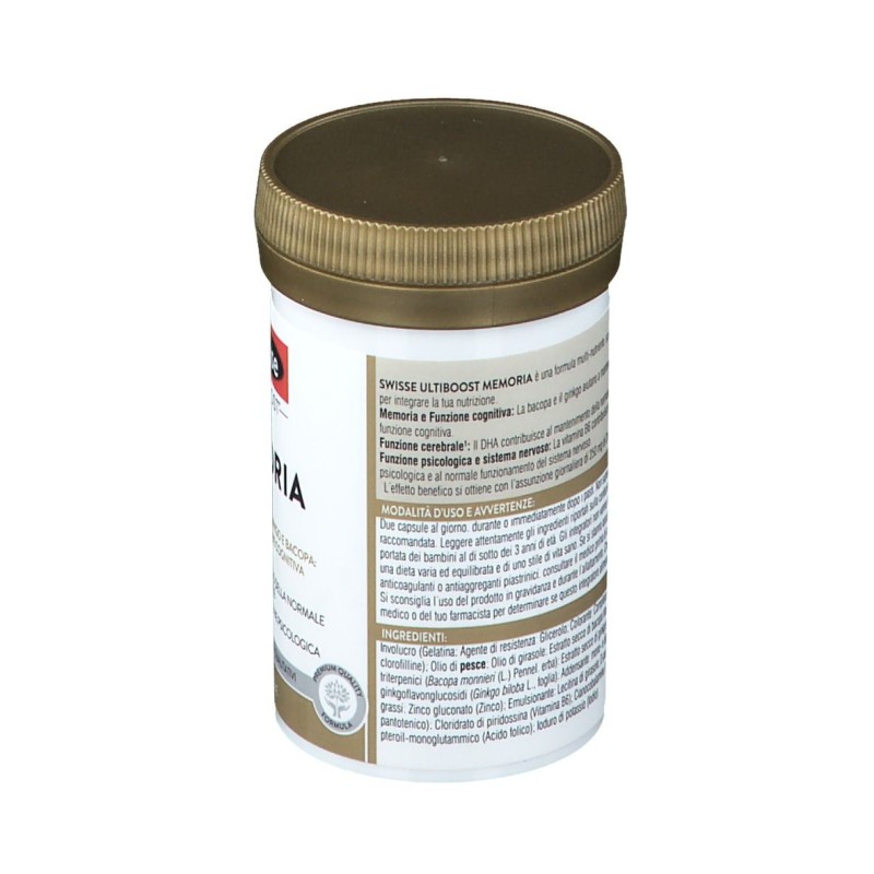Dettaglio del packaging di Swisse Ultiboost Memoria Integratore per Memoria 60 Capsule + OMAGGIO