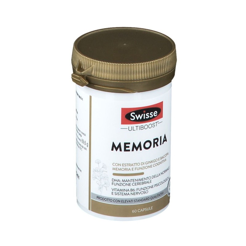 Presentazione grafica di Swisse Ultiboost Memoria Integratore per Memoria 60 Capsule + OMAGGIO