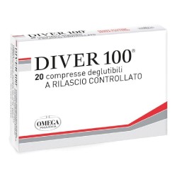 Foto illustrativa del packaging di Diver 100 Integratore per Funzionalità Digestiva 20 Compresse Foto illustrativa del packaging di Diver 100 Integratore per Funzionalità Digestiva 20 Compresse