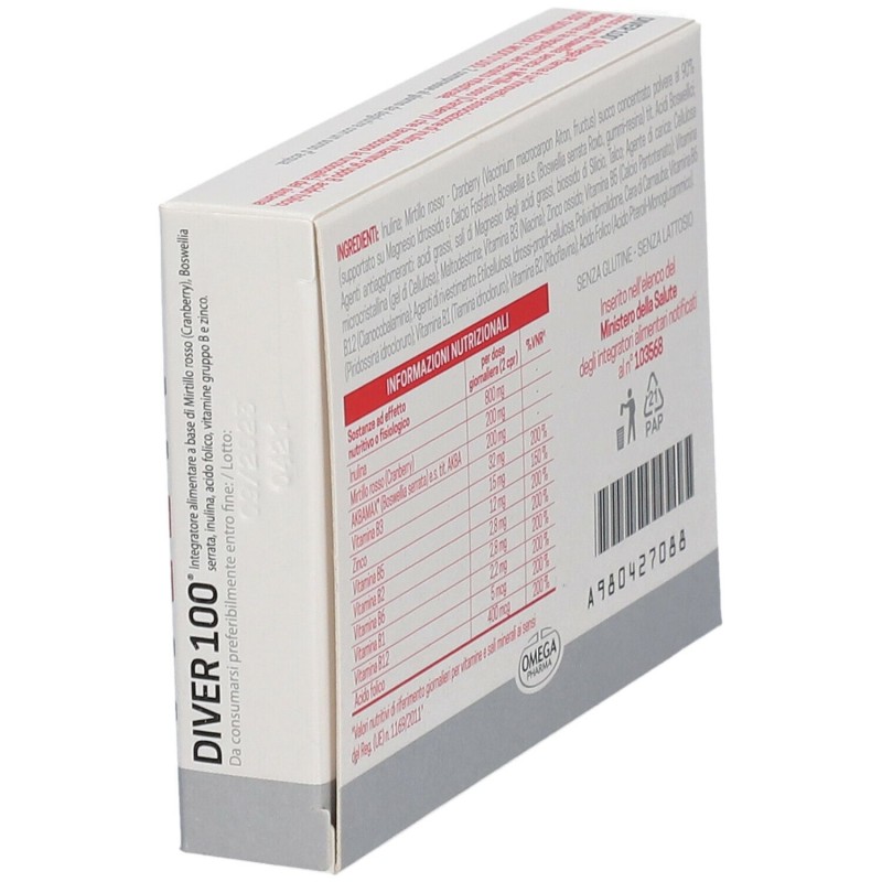Vista del prodotto Diver 100 Integratore per Funzionalità Digestiva 20 Compresse Vista del prodotto Diver 100 Integratore per Funzionalità Digestiva 20 Compresse