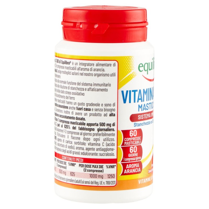 Confezione sigillata di Equilibra Vitamina C 500mg Integratore per il Sistema Immunitario 60 Compresse Masticabili Confezione sigillata di Equilibra Vitamina C 500mg Integratore per il Sistema Immunitario 60 Compresse Masticabili