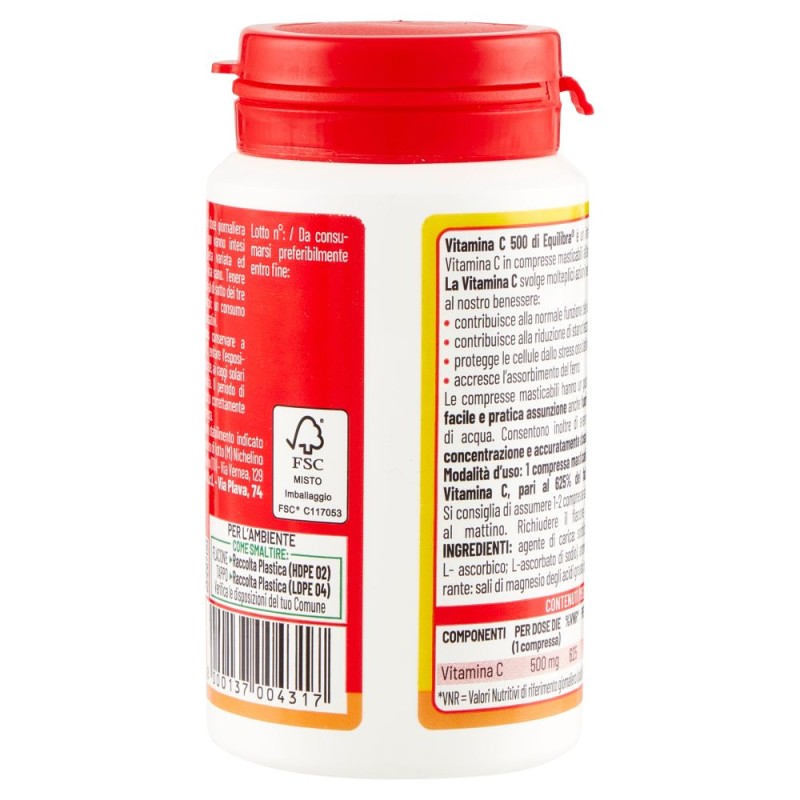 Pack ufficiale del prodotto Equilibra Vitamina C 500mg Integratore per il Sistema Immunitario 60 Compresse Masticabili Pack ufficiale del prodotto Equilibra Vitamina C 500mg Integratore per il Sistema Immunitario 60 Compresse Masticabili