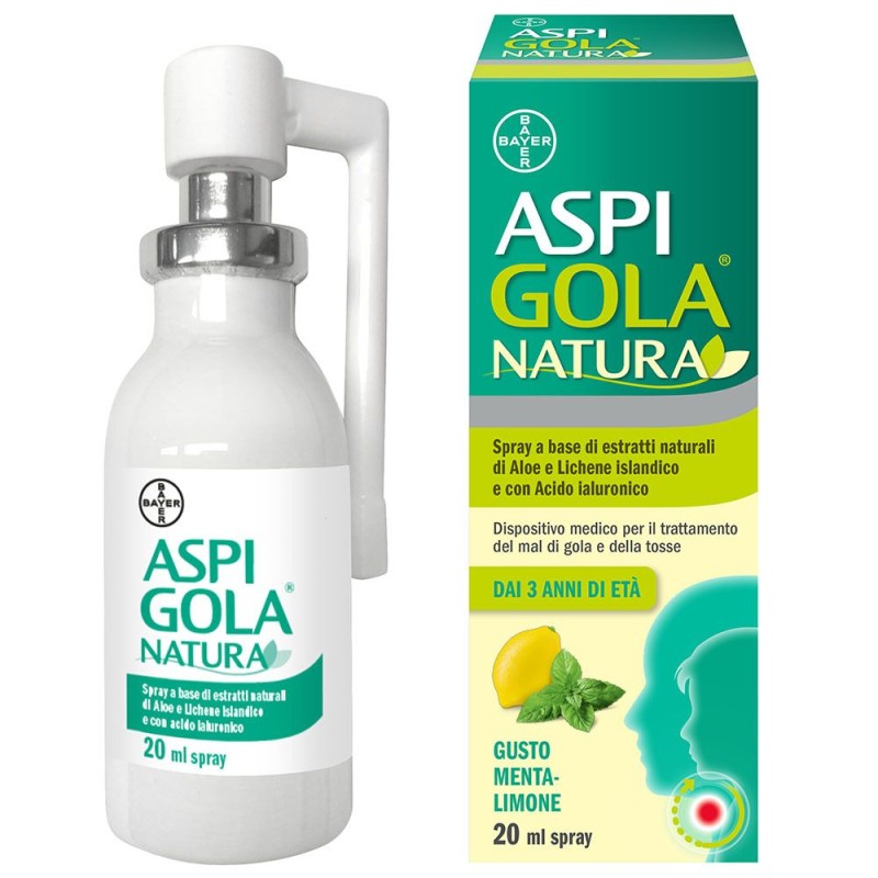 Scatola originale del prodotto Aspi Gola Natura Spray per la Gola Gusto Menta e Limone 20ml