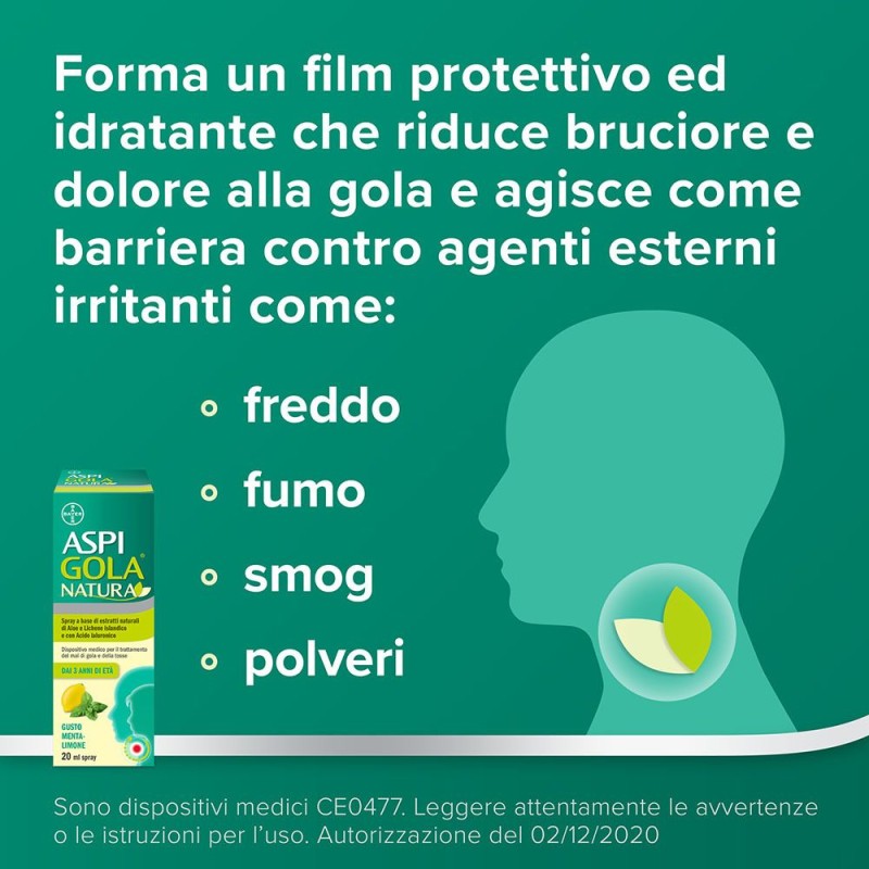 Immagine reale di Aspi Gola Natura Spray per la Gola Gusto Menta e Limone 20ml