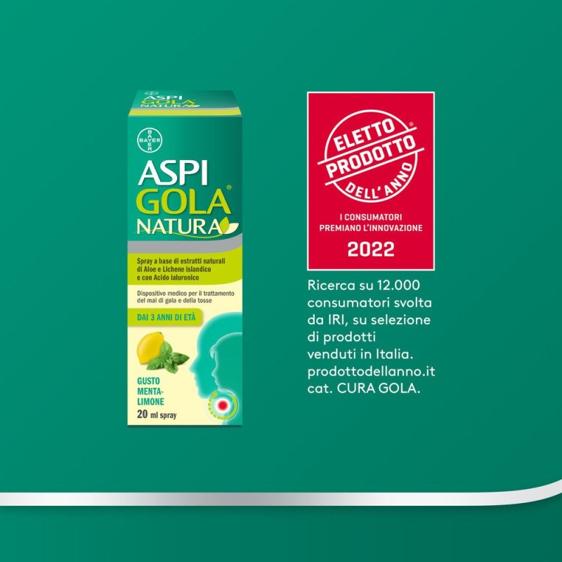 Primo piano di Aspi Gola Natura Spray per la Gola Gusto Menta e Limone 20ml