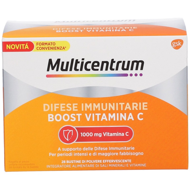 Scatola integra del prodotto Multicentrum Difese Immunitarie Integratore di Vitamina C Formato Convenienza 28 Bustine Scatola integra del prodotto Multicentrum Difese Immunitarie Integratore di Vitamina C Formato Convenienza 28 Bustine