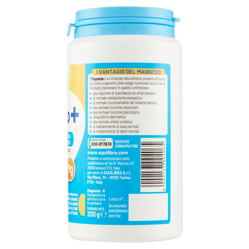 Dettaglio del packaging di Equilibra Magnesio+ Integratore Ricostituente 200g Dettaglio del packaging di Equilibra Magnesio+ Integratore Ricostituente 200g