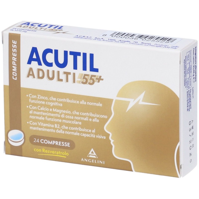 Packaging del prodotto Acutil Adulti 55+ Integratore per Forza Fisica e Mentale 24 Compresse Packaging del prodotto Acutil Adulti 55+ Integratore per Forza Fisica e Mentale 24 Compresse
