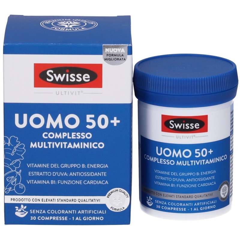Scatola originale del prodotto Swisse Uomo 50+ Multivitaminico Integratore per Uomini dai 50 Anni 30 Compresse Scatola originale del prodotto Swisse Uomo 50+ Multivitaminico Integratore per Uomini dai 50 Anni 30 Compresse