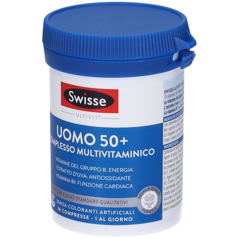 Foto illustrativa del packaging di Swisse Uomo 50+ Multivitaminico Integratore per Uomini dai 50 Anni 30 Compresse Foto illustrativa del packaging di Swisse Uomo 50+ Multivitaminico Integratore per Uomini dai 50 Anni 30 Compresse
