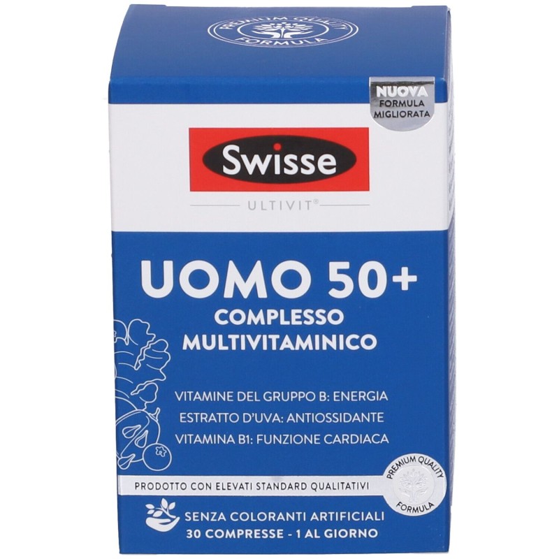 Primo piano di Swisse Uomo 50+ Multivitaminico Integratore per Uomini dai 50 Anni 30 Compresse Primo piano di Swisse Uomo 50+ Multivitaminico Integratore per Uomini dai 50 Anni 30 Compresse