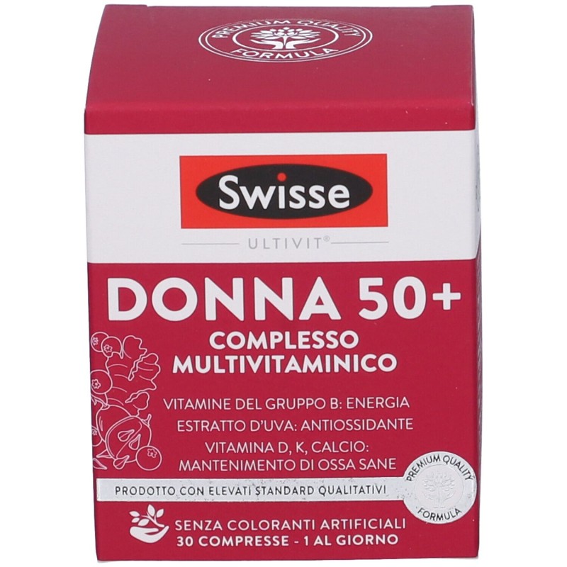 Dettaglio del packaging di Swisse Donna 50+ Multivitaminico Donne dai 50 Anni 30 Compresse Dettaglio del packaging di Swisse Donna 50+ Multivitaminico Donne dai 50 Anni 30 Compresse