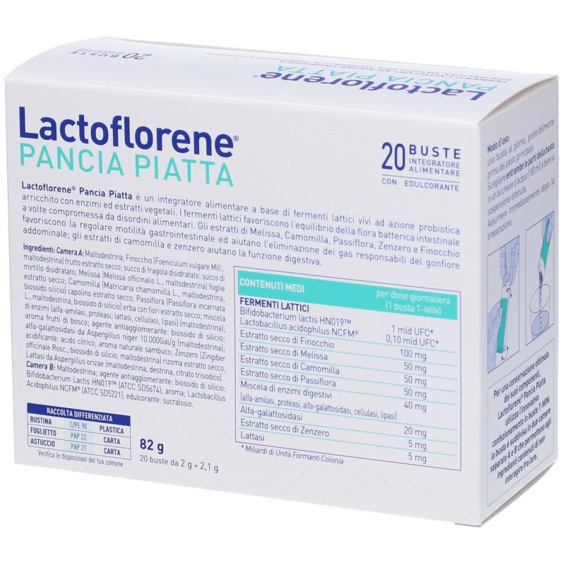 Scatola originale del prodotto Lactoflorene Pancia Piatta Fermenti Lattici 20 Bustine