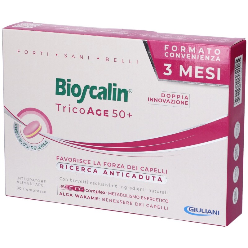 Pack ufficiale del prodotto Bioscalin TricoAge 50+ Integratore Anticaduta Capelli Confezione Tripla 90 Compresse Pack ufficiale del prodotto Bioscalin TricoAge 50+ Integratore Anticaduta Capelli Confezione Tripla 90 Compresse