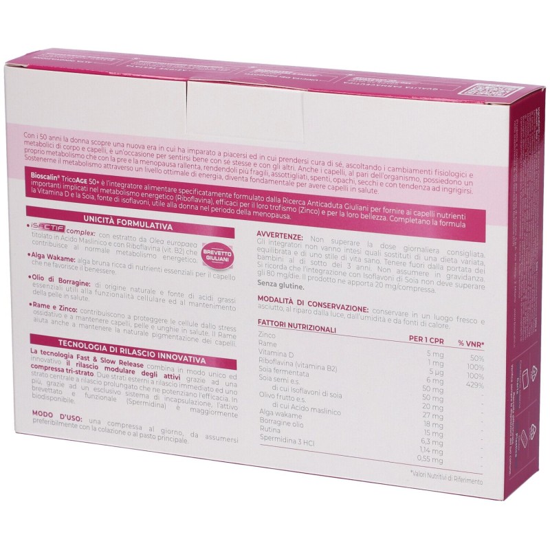 Scatola integra del prodotto Bioscalin TricoAge 50+ Integratore Anticaduta Capelli Confezione Tripla 90 Compresse Scatola integra del prodotto Bioscalin TricoAge 50+ Integratore Anticaduta Capelli Confezione Tripla 90 Compresse
