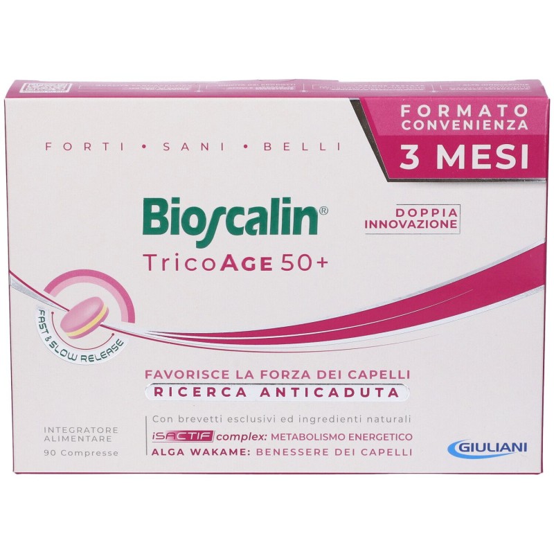 Packaging del prodotto Bioscalin TricoAge 50+ Integratore Anticaduta Capelli Confezione Tripla 90 Compresse Packaging del prodotto Bioscalin TricoAge 50+ Integratore Anticaduta Capelli Confezione Tripla 90 Compresse