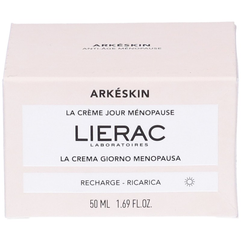 Dettaglio del packaging di Lierac Ricarica Arkeskin Crema Giorno Meno Pausa 50ml Dettaglio del packaging di Lierac Ricarica Arkeskin Crema Giorno Meno Pausa 50ml