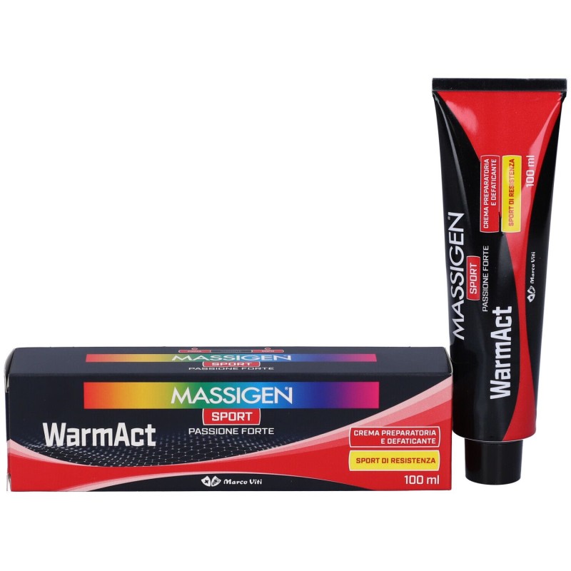 Foto illustrativa del packaging di Marco Viti Massigen Sport Warm Act Crema Preparazione Muscoli 100ml Foto illustrativa del packaging di Marco Viti Massigen Sport Warm Act Crema Preparazione Muscoli 100ml
