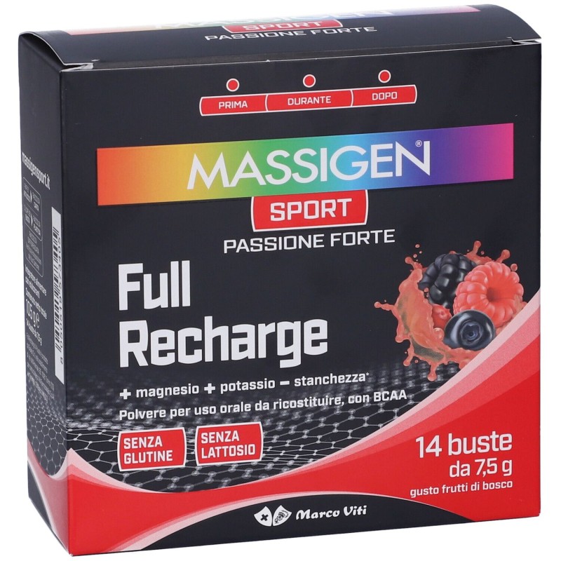 Confezione sigillata di Marco Viti Massigen Sport Full Recharge Integratore Energizzante 14 Bustine da 7,5g Confezione sigillata di Marco Viti Massigen Sport Full Recharge Integratore Energizzante 14 Bustine da 7,5g
