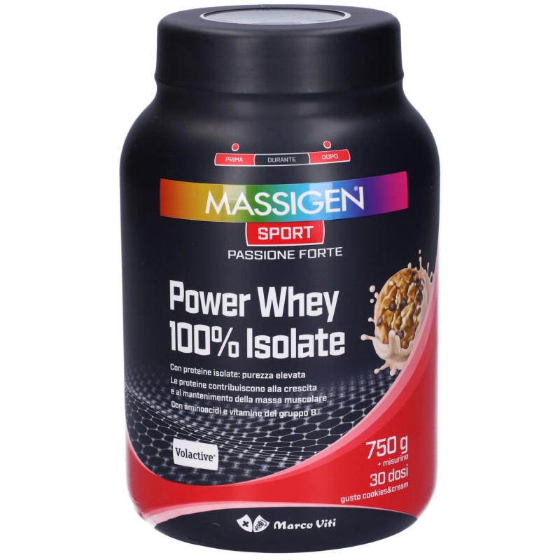Scatola originale del prodotto Marco Viti Massigen Sport Power Whey Isolate Integratore di Proteine Gusto Cookies 750g Scatola originale del prodotto Marco Viti Massigen Sport Power Whey Isolate Integratore di Proteine Gusto Cookies 750g