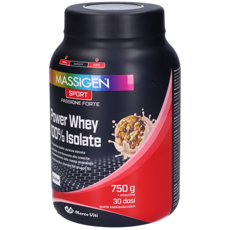 Foto illustrativa del packaging di Marco Viti Massigen Sport Power Whey Isolate Integratore di Proteine Gusto Cookies 750g Foto illustrativa del packaging di Marco Viti Massigen Sport Power Whey Isolate Integratore di Proteine Gusto Cookies 750g