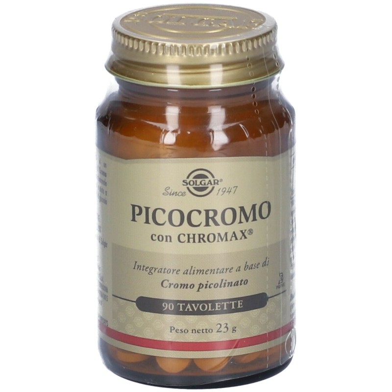 Primo piano di Solgar Picocromo Integratore di Cromo 90 Tavolette Primo piano di Solgar Picocromo Integratore di Cromo 90 Tavolette