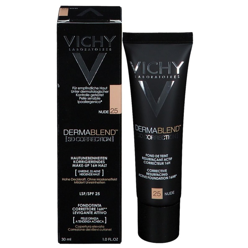 Foto illustrativa del packaging di Vichy Dermablend 3D Correction N 25 Nude Fondotinta Levigante 30ml