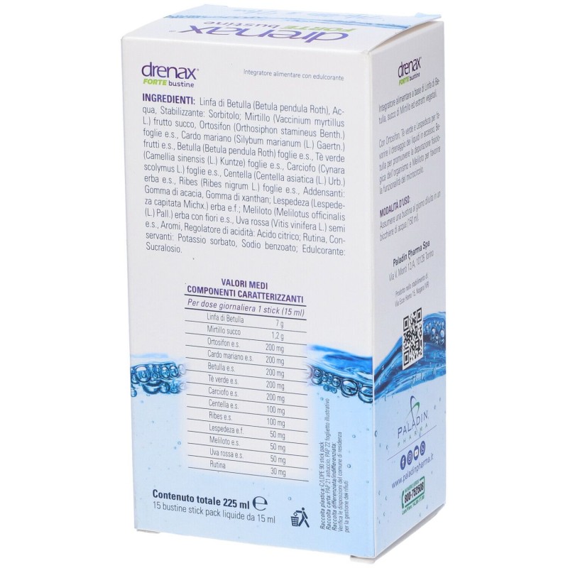 Confezione commerciale diDrenax Forte Mirtillo Drenante 15 Stick Confezione commerciale diDrenax Forte Mirtillo Drenante 15 Stick