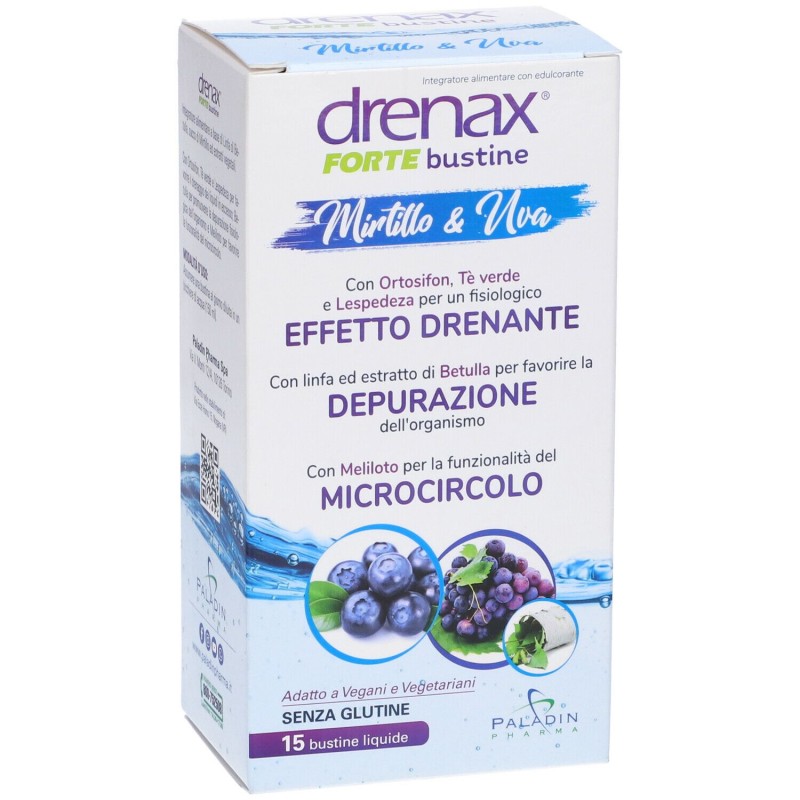 Dettaglio del packaging di Drenax Forte Mirtillo Drenante 15 Stick Dettaglio del packaging di Drenax Forte Mirtillo Drenante 15 Stick