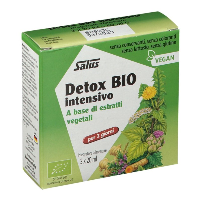 Scatola originale del prodotto Salus Detox Bio Intensivo Integratore Depurativo 3 Flaconi x 20ml Scatola originale del prodotto Salus Detox Bio Intensivo Integratore Depurativo 3 Flaconi x 20ml