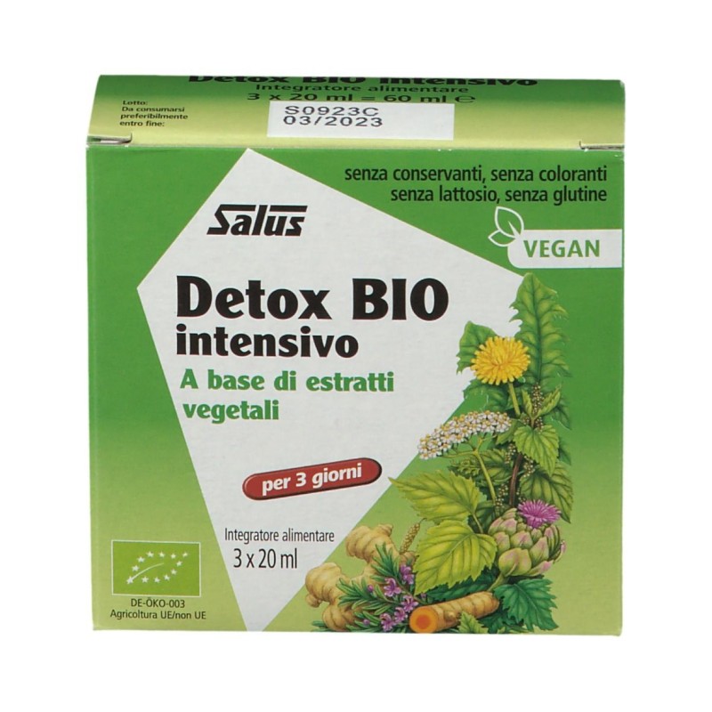 Foto illustrativa del packaging di Salus Detox Bio Intensivo Integratore Depurativo 3 Flaconi x 20ml Foto illustrativa del packaging di Salus Detox Bio Intensivo Integratore Depurativo 3 Flaconi x 20ml
