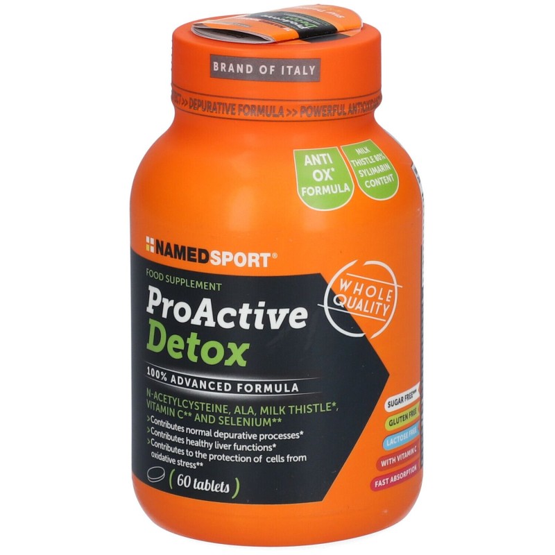 Scatola originale del prodotto Named Sport Proactive Detox Integratore per il Fegato 60 Compresse Scatola originale del prodotto Named Sport Proactive Detox Integratore per il Fegato 60 Compresse