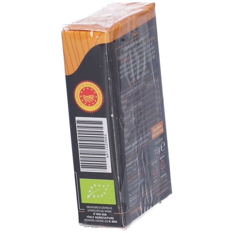 Scatola integra del prodotto Radici di liquirizia di Calabria D.O.P. per Benessere 15 g Scatola integra del prodotto Radici di liquirizia di Calabria D.O.P. per Benessere 15 g