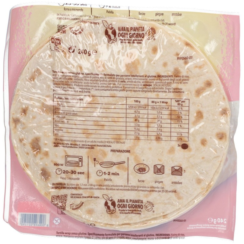 Packaging del prodotto Schar Wrap Piadina Arrotolata Senza Glutine 240g