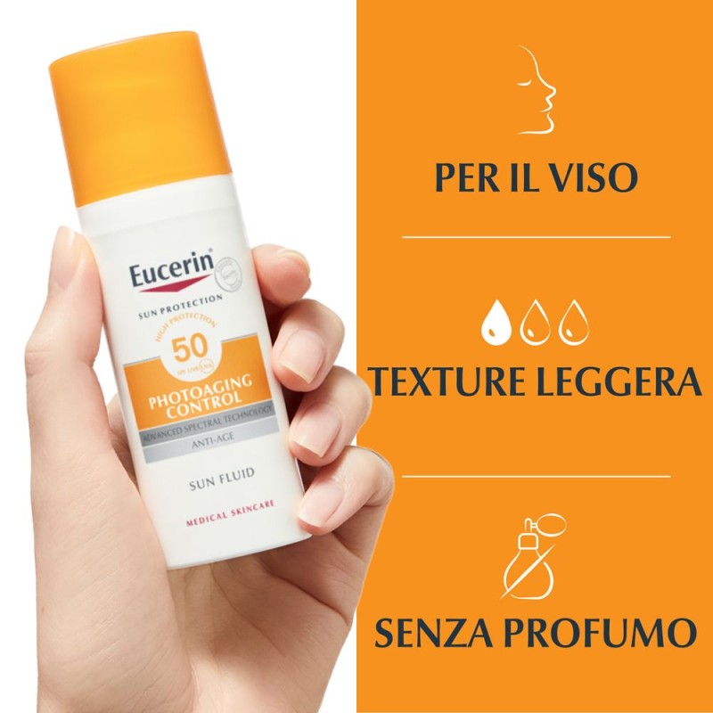 Confezione sigillata di Eucerin Sun Fluid Anti Age Crema Solare SPF50+ 50ml Confezione sigillata di Eucerin Sun Fluid Anti Age Crema Solare SPF50+ 50ml