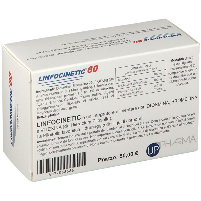 Scatola originale del prodotto Linfocinetic Integratore per Drenaggio Liquidi 60 Compresse