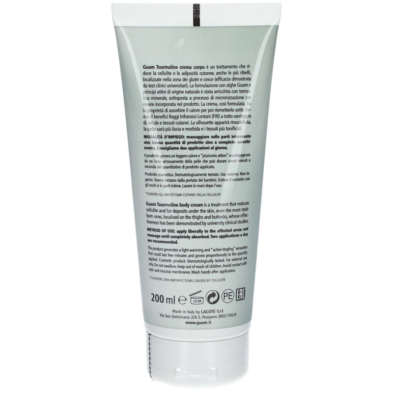 Presentazione grafica di Guam Tourmaline Crema Liporiducente FIR 200ml Trattamento Anticellulite Cosce e Glutei