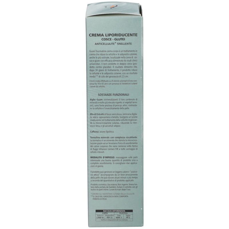 Foto esplicativa di Guam Tourmaline Crema Liporiducente FIR 200ml Trattamento Anticellulite Cosce e Glutei