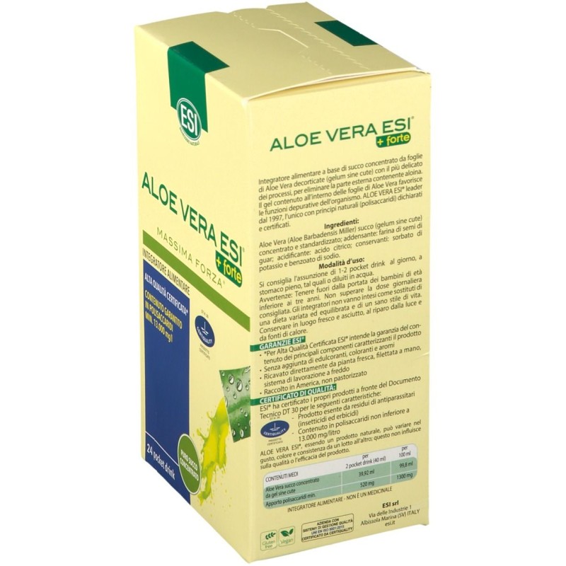 Scatola integra del prodotto ESI Aloe Vera Succo +Forte Pocket Drink 24 Bustine