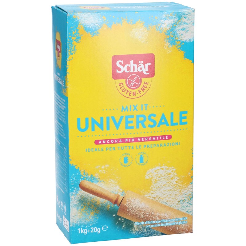 Dettaglio del packaging di Schär Mix It Universale per Intolleranze 1020g Dettaglio del packaging di Schär Mix It Universale per Intolleranze 1020g