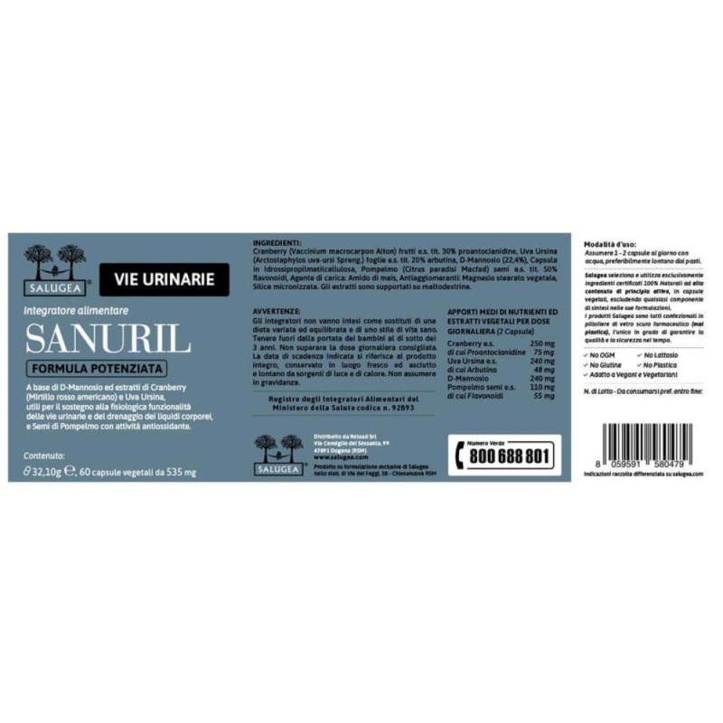 Scatola originale del prodotto Sanuril Formula Potenziata Integratore Antiossidante 60 Capsule