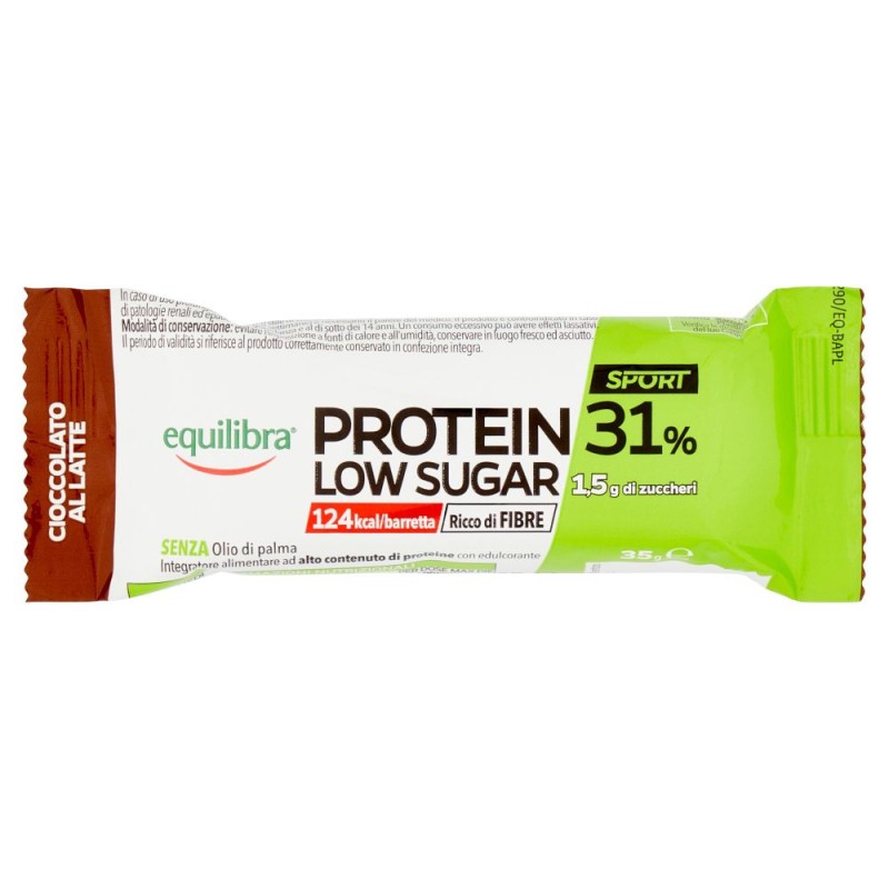 Primo piano di Equilibra Protein 31% Low Sugar Barretta Proteica Gusto Cioccolato Al Latte 35g 1 Pezzo Primo piano di Equilibra Protein 31% Low Sugar Barretta Proteica Gusto Cioccolato Al Latte 35g 1 Pezzo